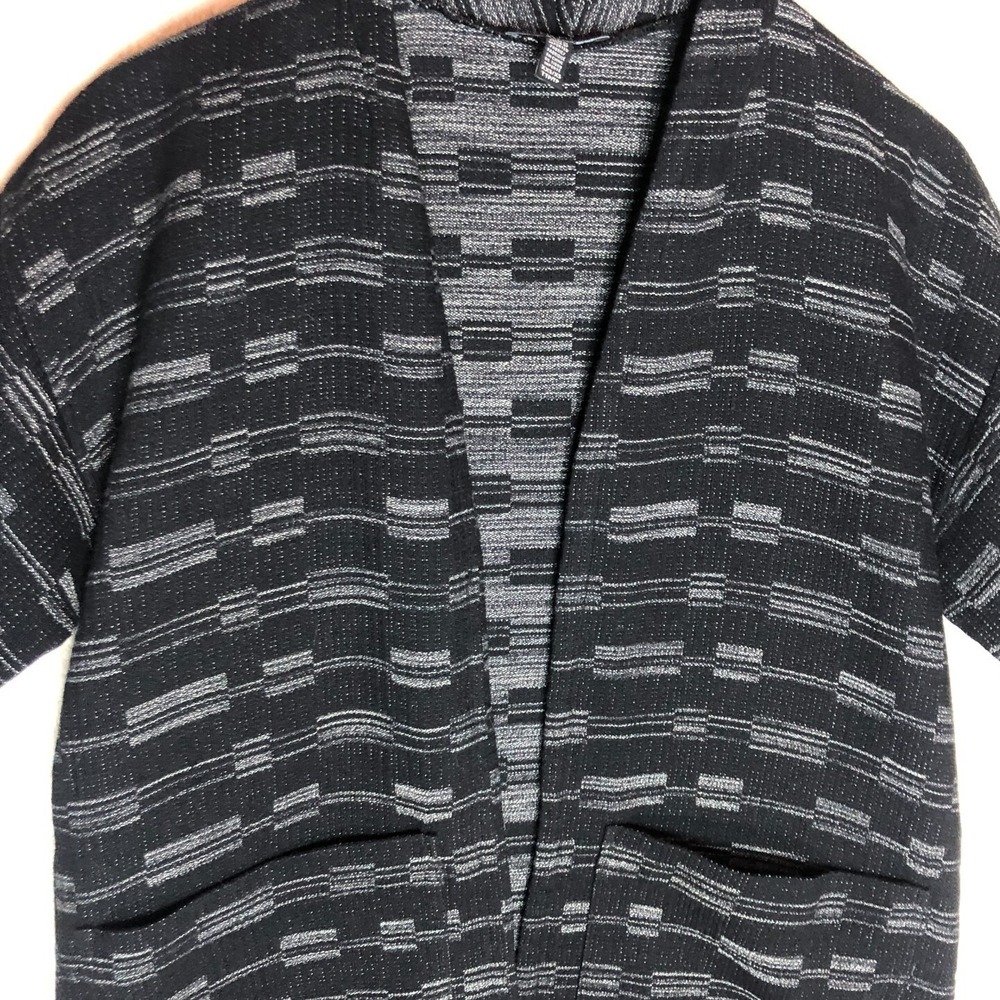 Eileen Fisher Black Grey Geometric Jacquard Kimono Cardigan‎ XXS/XS R17FRC